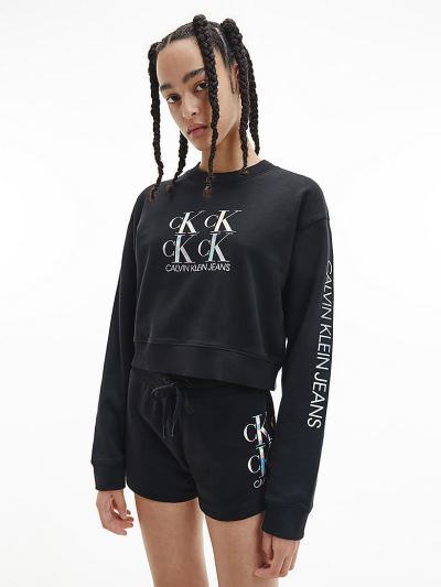 Calvin Klein Ruhák HU821790 | Calvin Klein Cropped Organic Cotton Logo Női Pulóver Fekete